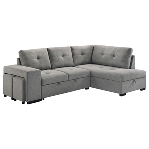Pemberly Row Transitional Upholstered Fabric Sleeper Sectional Sofa in Gray