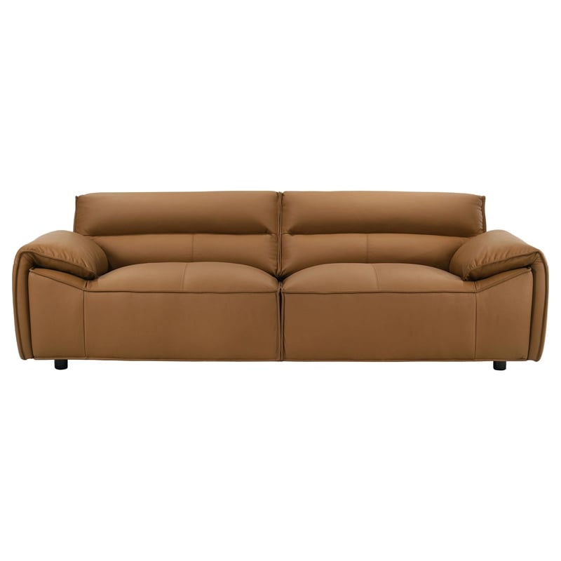 Pemberly Row Contemporary Padded Top Grain Leather Sofa in Orange