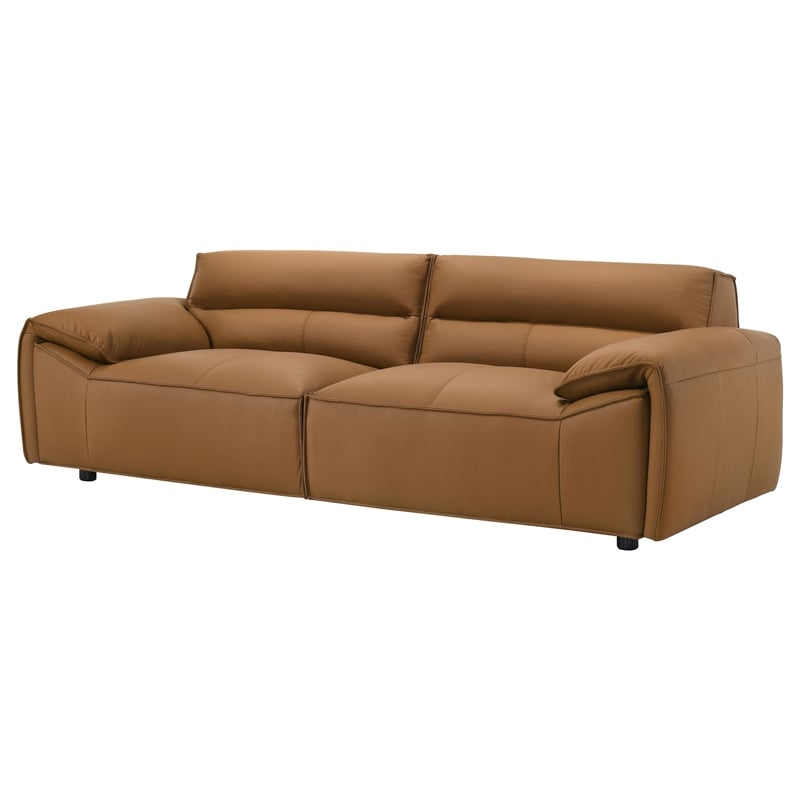 Pemberly Row Contemporary Padded Top Grain Leather Sofa in Orange