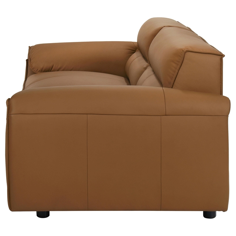 Pemberly Row Contemporary Padded Top Grain Leather Sofa in Orange