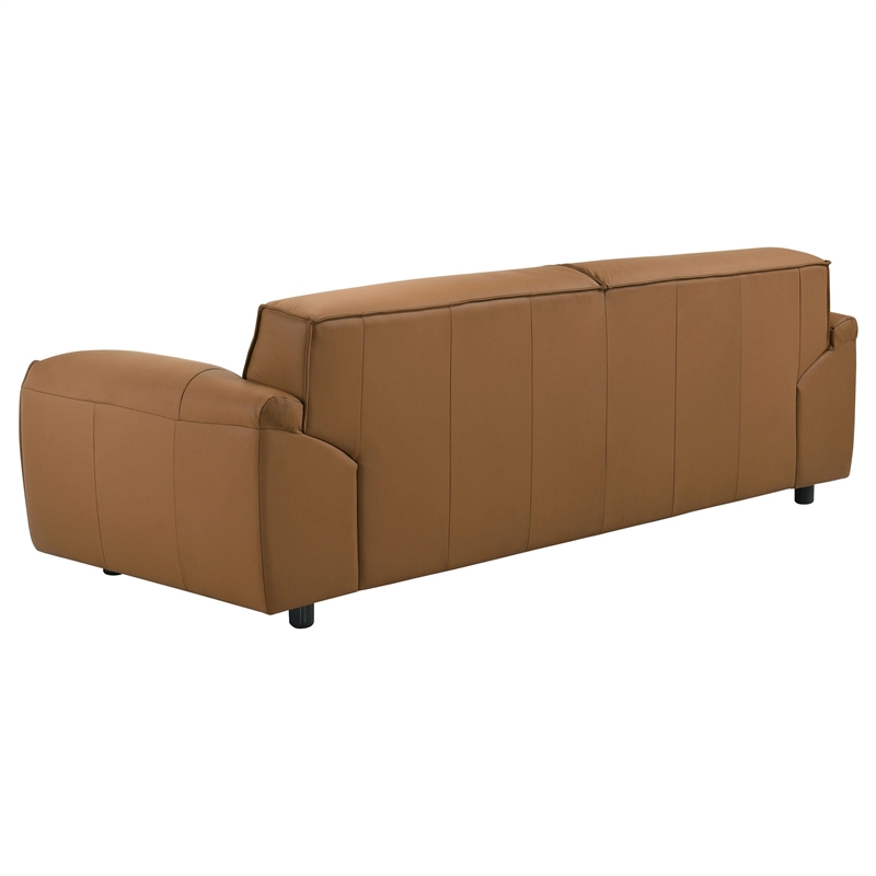 Pemberly Row Contemporary Padded Top Grain Leather Sofa in Orange