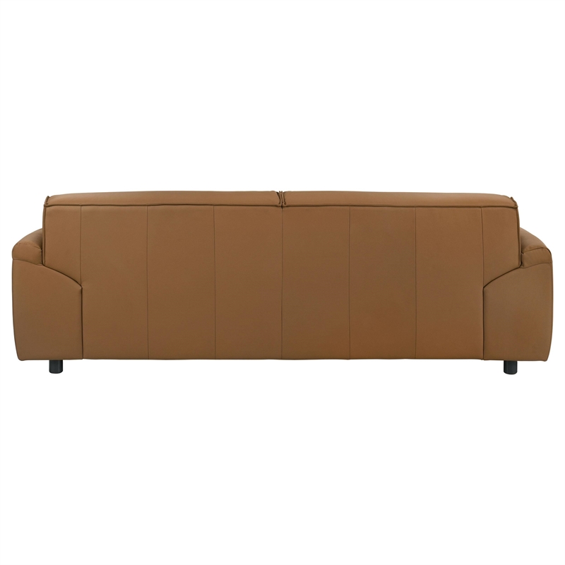 Pemberly Row Contemporary Padded Top Grain Leather Sofa in Orange