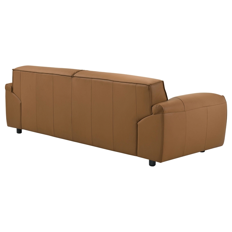 Pemberly Row Contemporary Padded Top Grain Leather Sofa in Orange