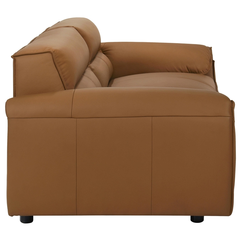 Pemberly Row Contemporary Padded Top Grain Leather Sofa in Orange