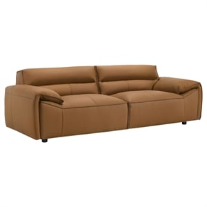 Pemberly Row Contemporary Padded Top Grain Leather Sofa in Orange