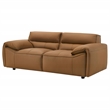 Pemberly Row Contemporary Padded Top Grain Leather Loveseat in Orange