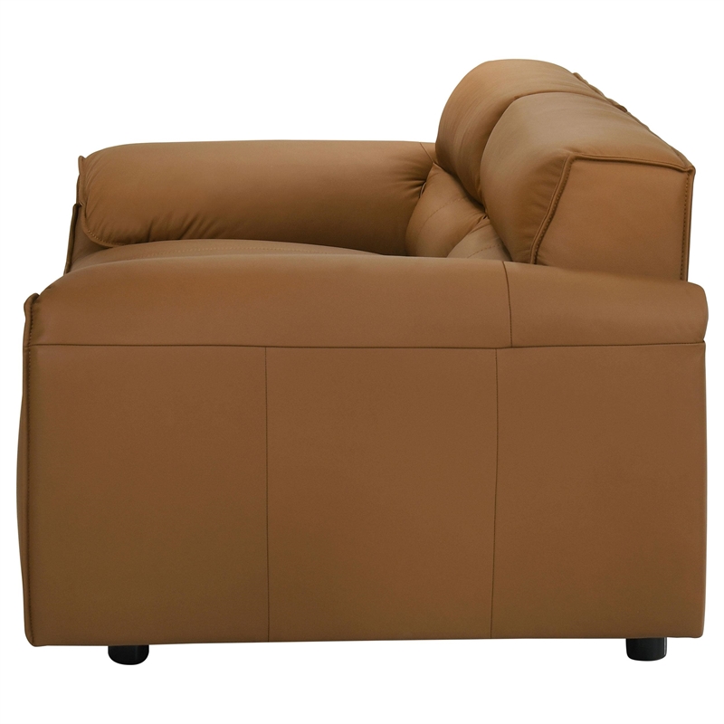 Pemberly Row Contemporary Padded Top Grain Leather Loveseat in Orange