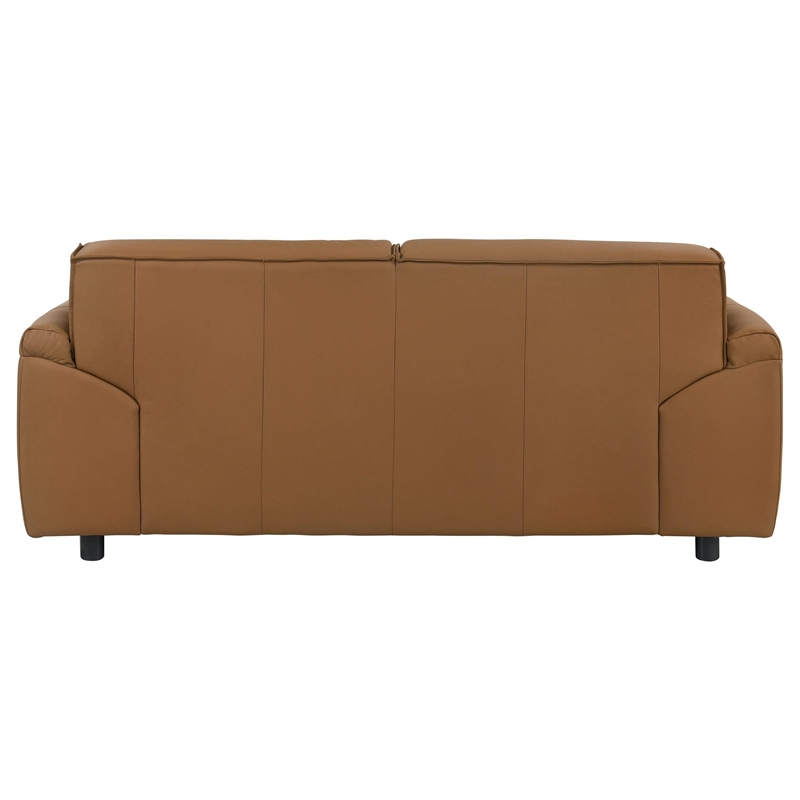 Pemberly Row Contemporary Padded Top Grain Leather Loveseat in Orange