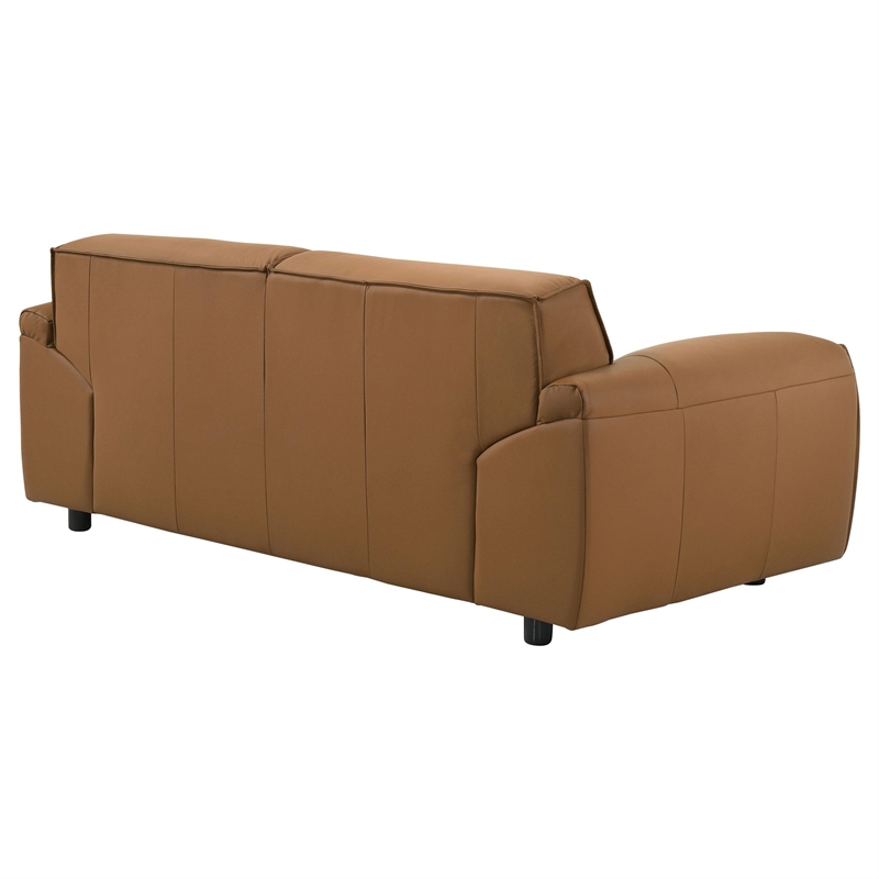 Pemberly Row Contemporary Padded Top Grain Leather Loveseat in Orange
