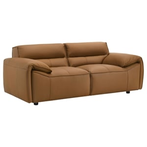 Pemberly Row Contemporary Padded Top Grain Leather Loveseat in Orange