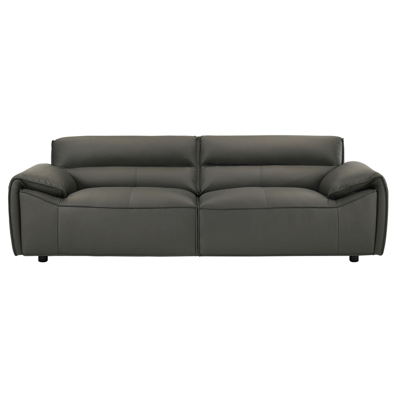 Pemberly Row Contemporary Padded Top Grain Leather Sofa in Graphite Gray