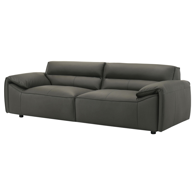 Pemberly Row Contemporary Padded Top Grain Leather Sofa in Graphite Gray