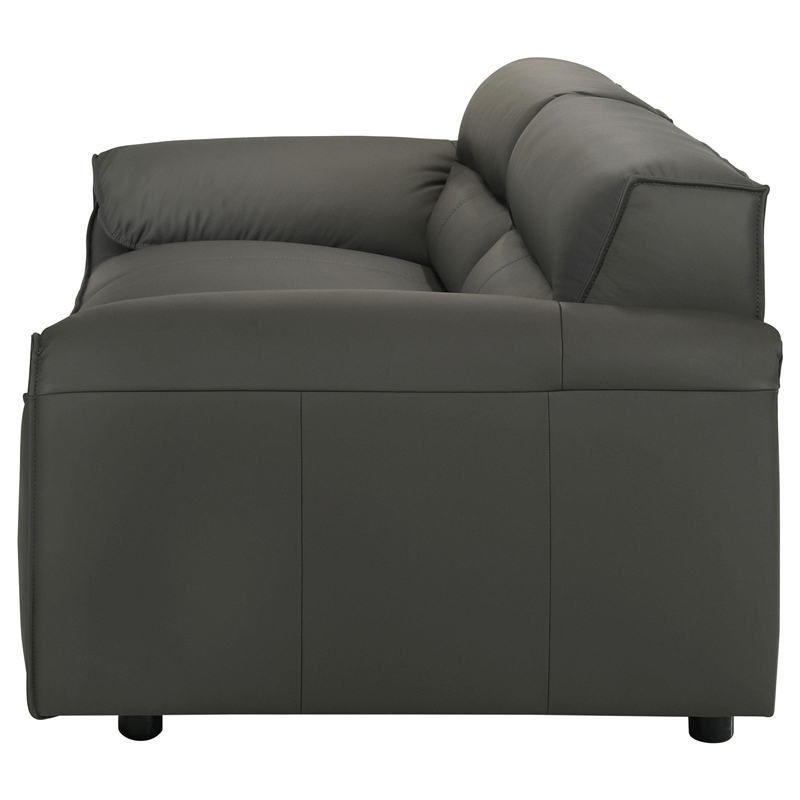 Pemberly Row Contemporary Padded Top Grain Leather Sofa in Graphite Gray