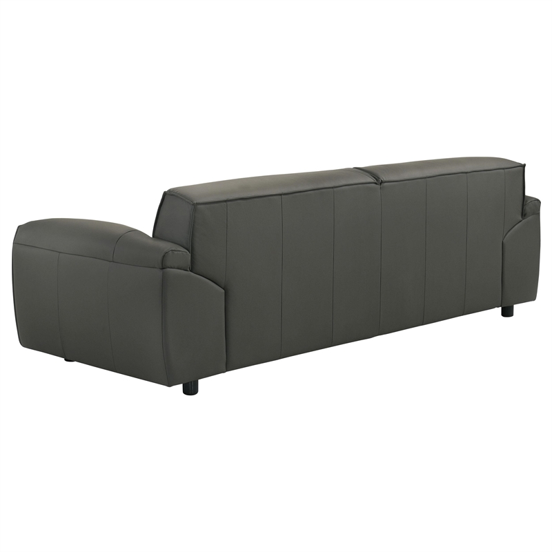 Pemberly Row Contemporary Padded Top Grain Leather Sofa in Graphite Gray