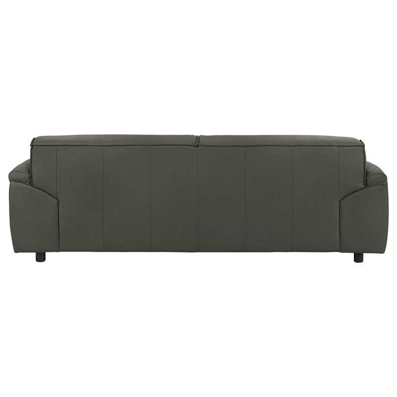 Pemberly Row Contemporary Padded Top Grain Leather Sofa in Graphite Gray