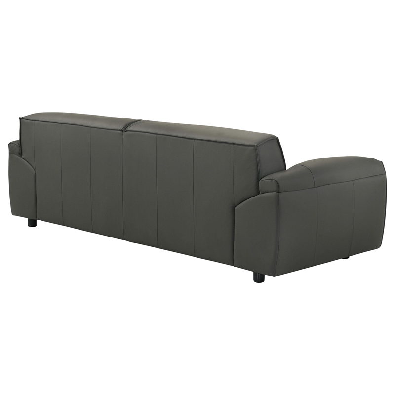 Pemberly Row Contemporary Padded Top Grain Leather Sofa in Graphite Gray