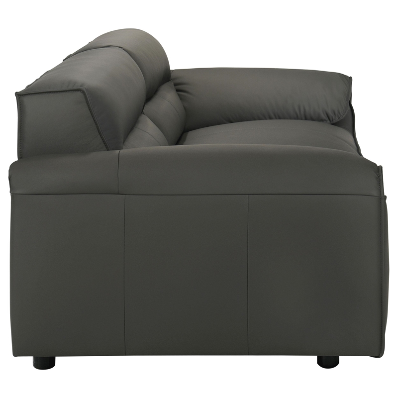 Pemberly Row Contemporary Padded Top Grain Leather Sofa in Graphite Gray