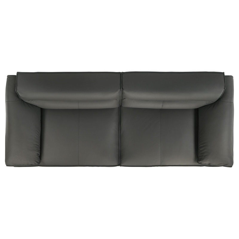 Pemberly Row Contemporary Padded Top Grain Leather Sofa in Graphite Gray