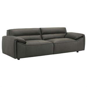 Pemberly Row Contemporary Padded Top Grain Leather Sofa in Graphite Gray