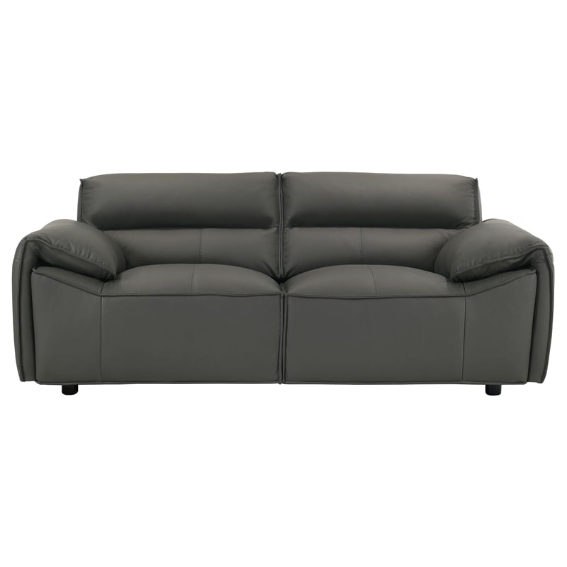 Pemberly Row Padded Top Grain Leather Loveseat in Graphite Gray