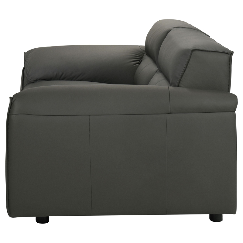 Pemberly Row Padded Top Grain Leather Loveseat in Graphite Gray