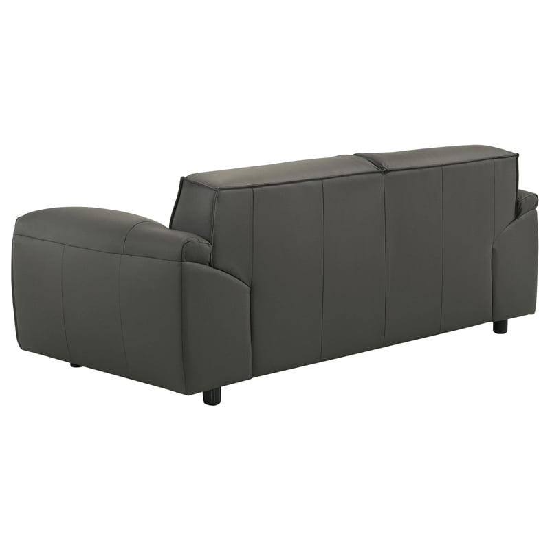 Pemberly Row Padded Top Grain Leather Loveseat in Graphite Gray