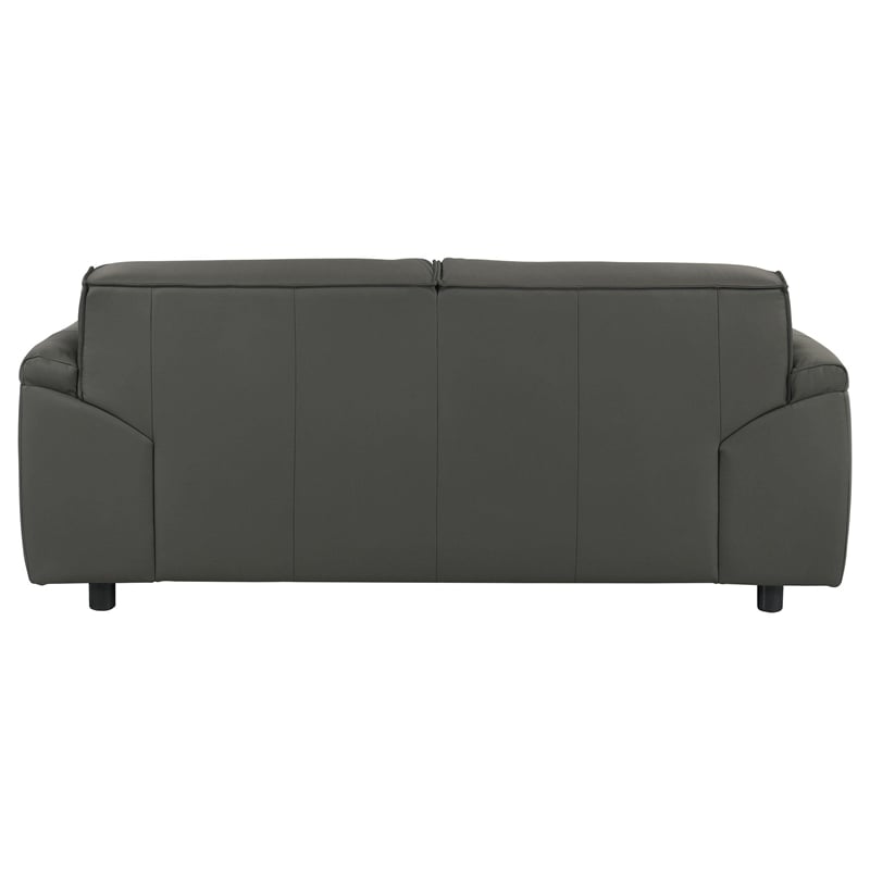 Pemberly Row Padded Top Grain Leather Loveseat in Graphite Gray