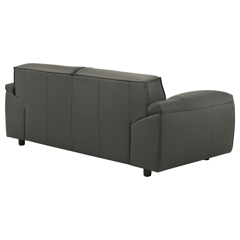 Pemberly Row Padded Top Grain Leather Loveseat in Graphite Gray