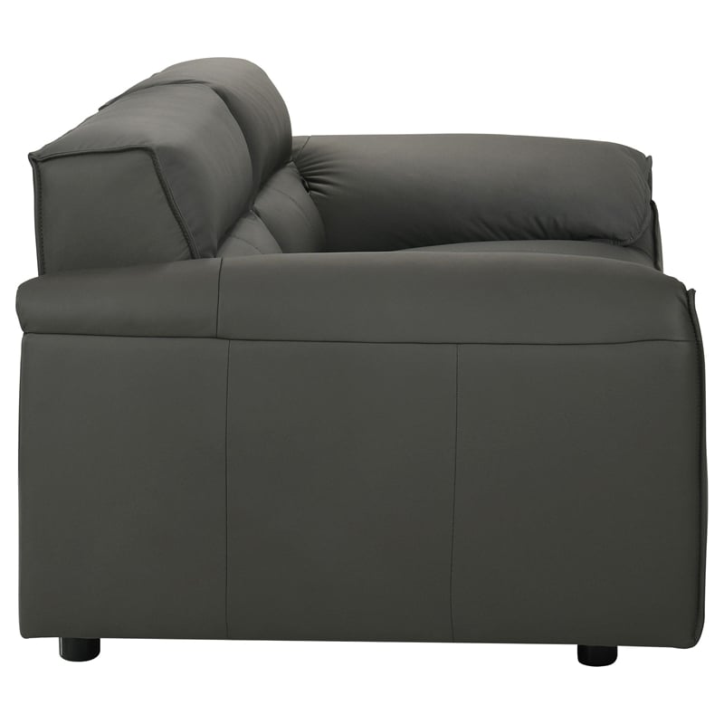 Pemberly Row Padded Top Grain Leather Loveseat in Graphite Gray