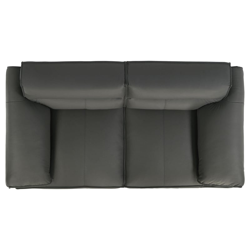 Pemberly Row Padded Top Grain Leather Loveseat in Graphite Gray