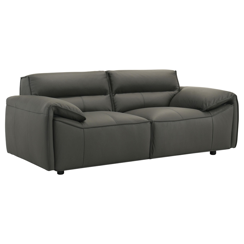 Pemberly Row Padded Top Grain Leather Loveseat in Graphite Gray
