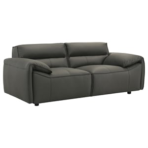 Pemberly Row Padded Top Grain Leather Loveseat in Graphite Gray