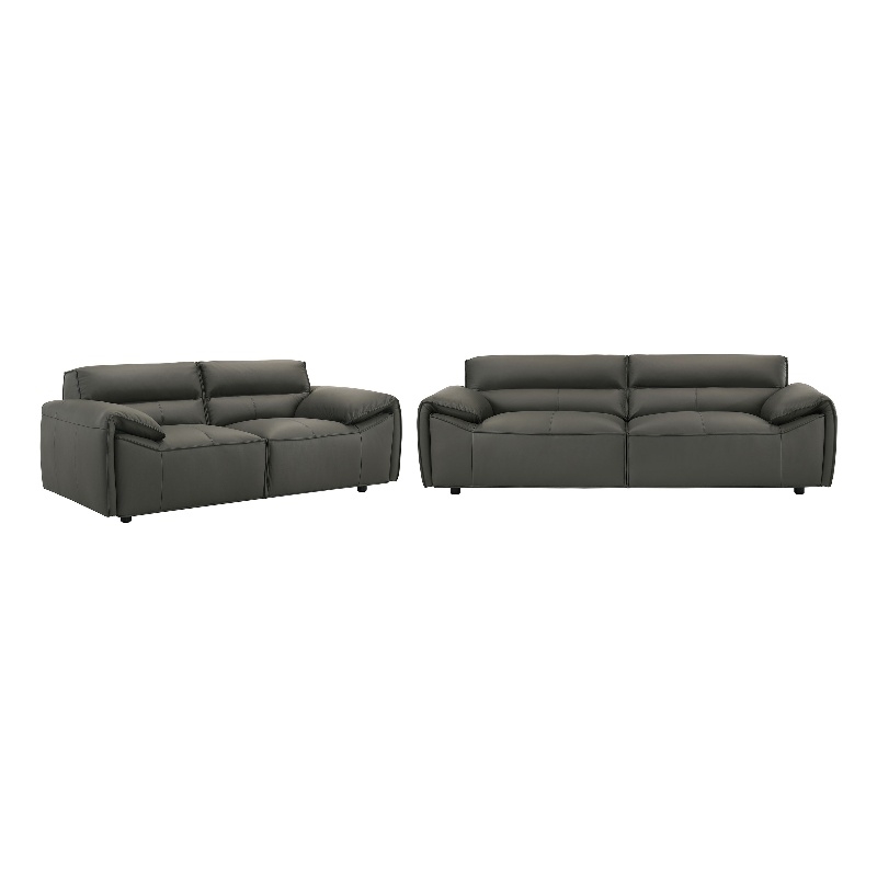 Pemberly Row 2-Piece Upholstered Leather Sofa Set in Graphite Gray