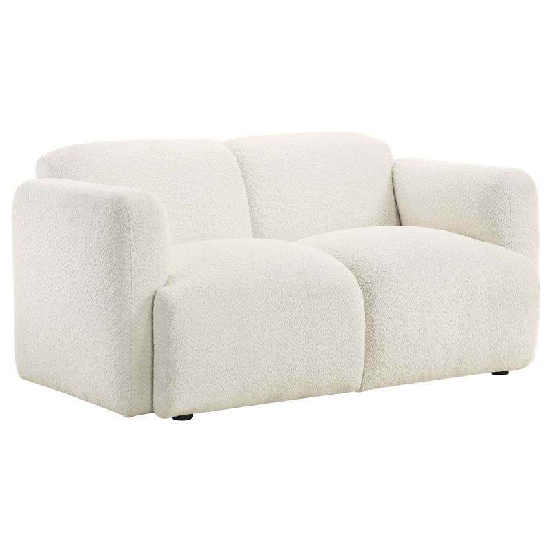 Pemberly Row 2-Piece Contemporary Fabric Round Track Arm Sofa Set in White