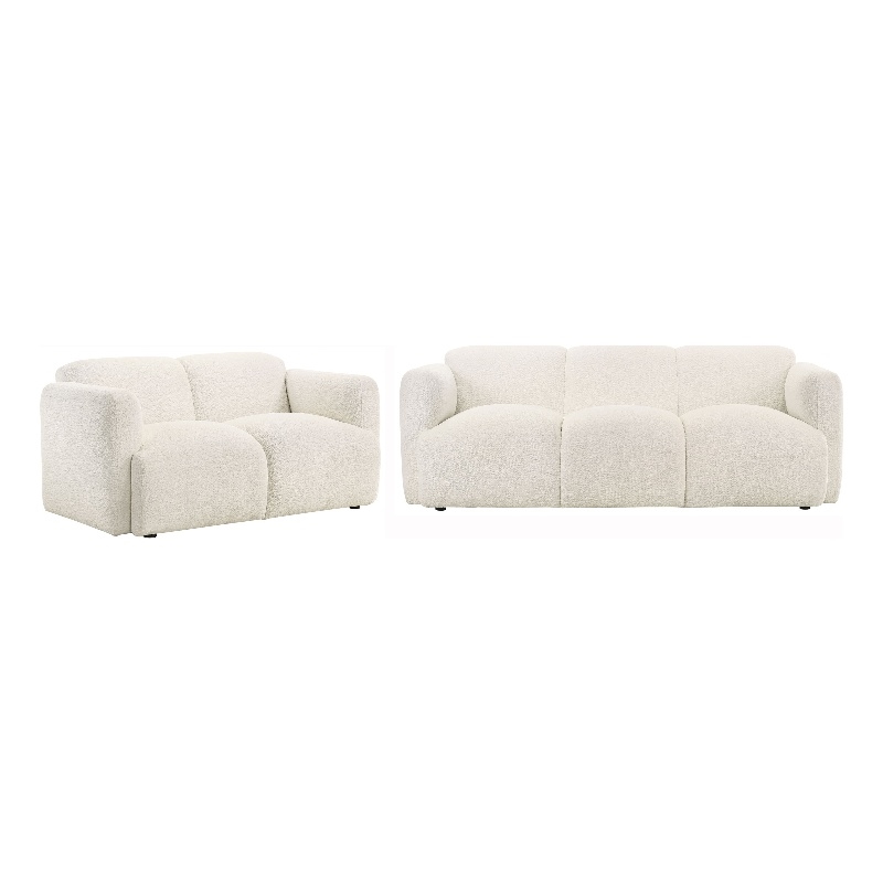 Pemberly Row 2-Piece Contemporary Fabric Round Track Arm Sofa Set in White