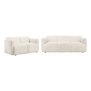 Pemberly Row 2-Piece Contemporary Fabric Round Track Arm Sofa Set in White