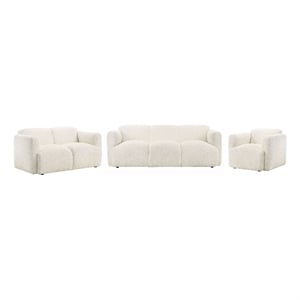 Pemberly Row 3-Piece Contemporary Fabric Round Track Arm Sofa Set in White