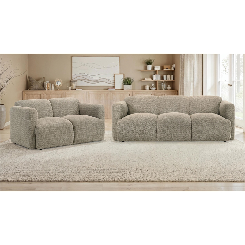 Pemberly Row 2-Piece Contemporary Fabric Round Track Arm Sofa Set in Brown