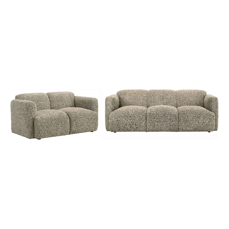 Pemberly Row 2-Piece Contemporary Fabric Round Track Arm Sofa Set in Brown