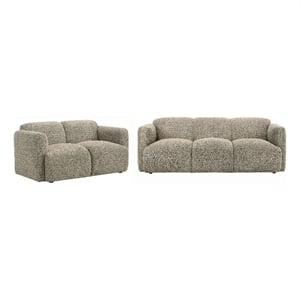 Pemberly Row 2-Piece Contemporary Fabric Round Track Arm Sofa Set in Brown