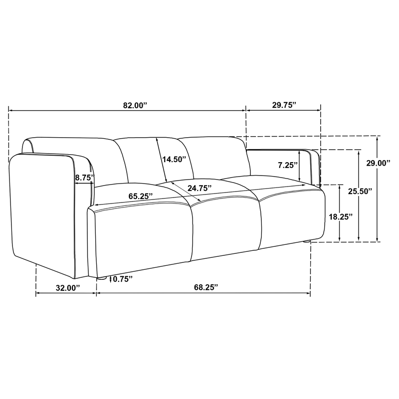 Pemberly Row 3-Piece Contemporary Fabric Round Track Arm Sofa Set in Brown
