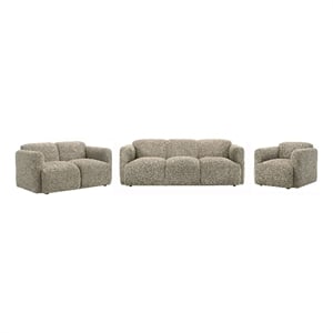 Pemberly Row 3-Piece Contemporary Fabric Round Track Arm Sofa Set in Brown