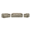Pemberly Row 3-Piece Contemporary Fabric Round Track Arm Sofa Set in Brown