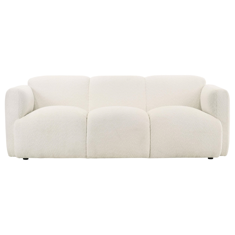 Pemberly Row Contemporary Upholstered Fabric Round Track Arm Sofa in White