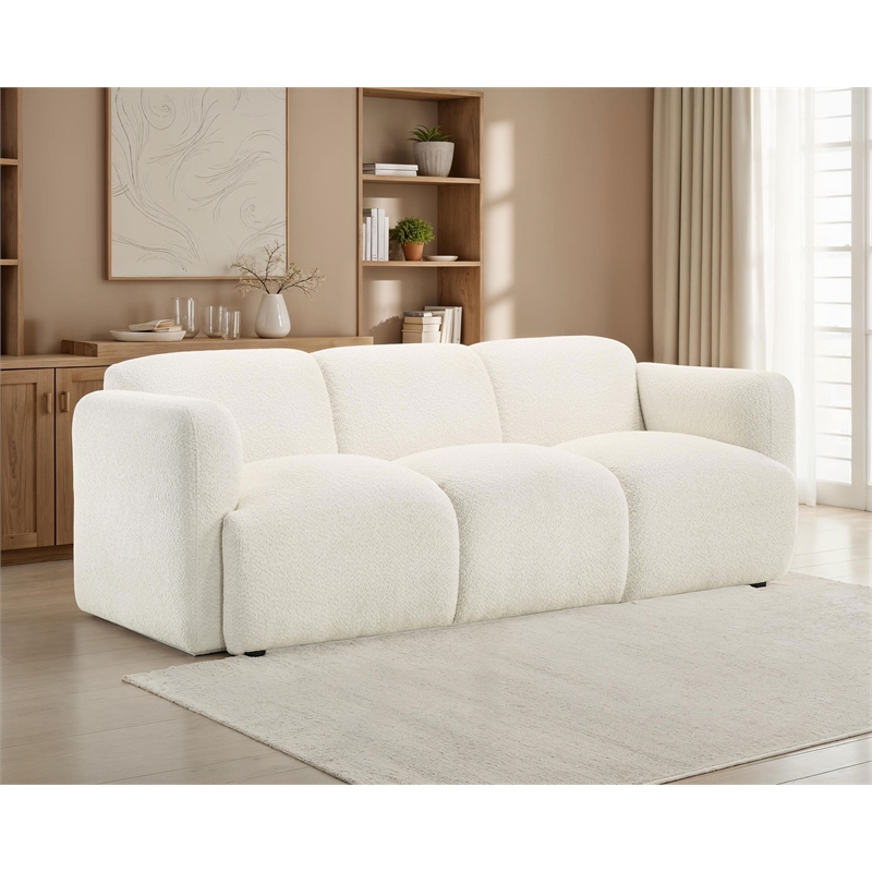 Pemberly Row Contemporary Upholstered Fabric Round Track Arm Sofa in White