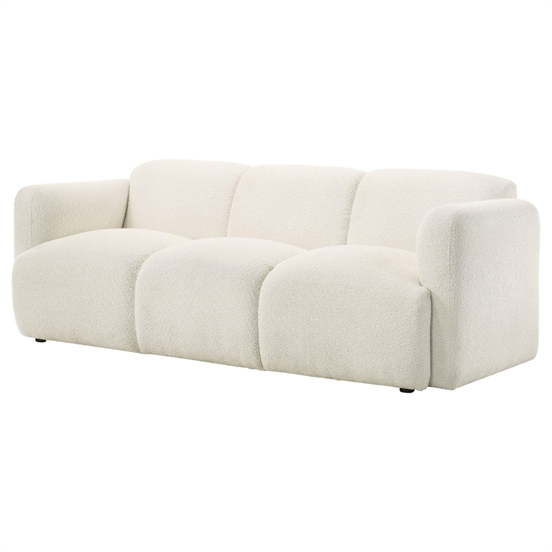 Pemberly Row Contemporary Upholstered Fabric Round Track Arm Sofa in White