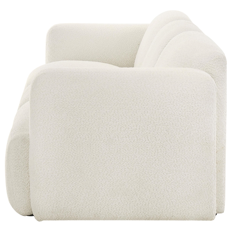 Pemberly Row Contemporary Upholstered Fabric Round Track Arm Sofa in White