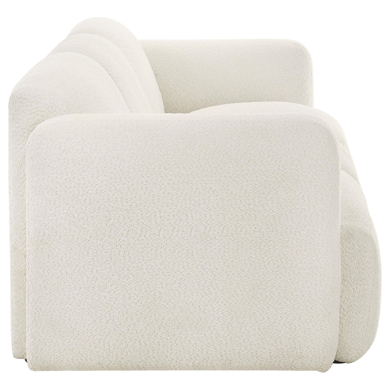 Pemberly Row Contemporary Upholstered Fabric Round Track Arm Sofa in White