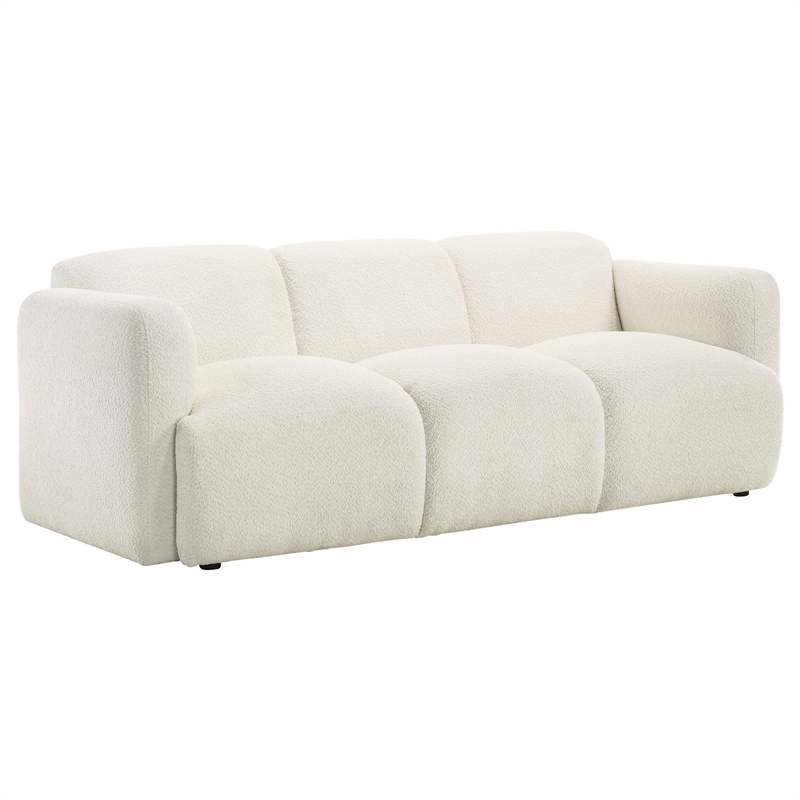 Pemberly Row Contemporary Upholstered Fabric Round Track Arm Sofa in White