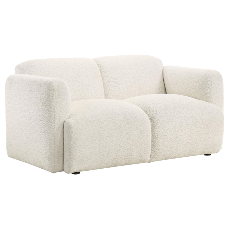Pemberly Row Upholstered Fabric Round Track Arm Loveseat in White